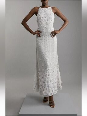 Karen Millen White Floral Appliqué Maxi dress